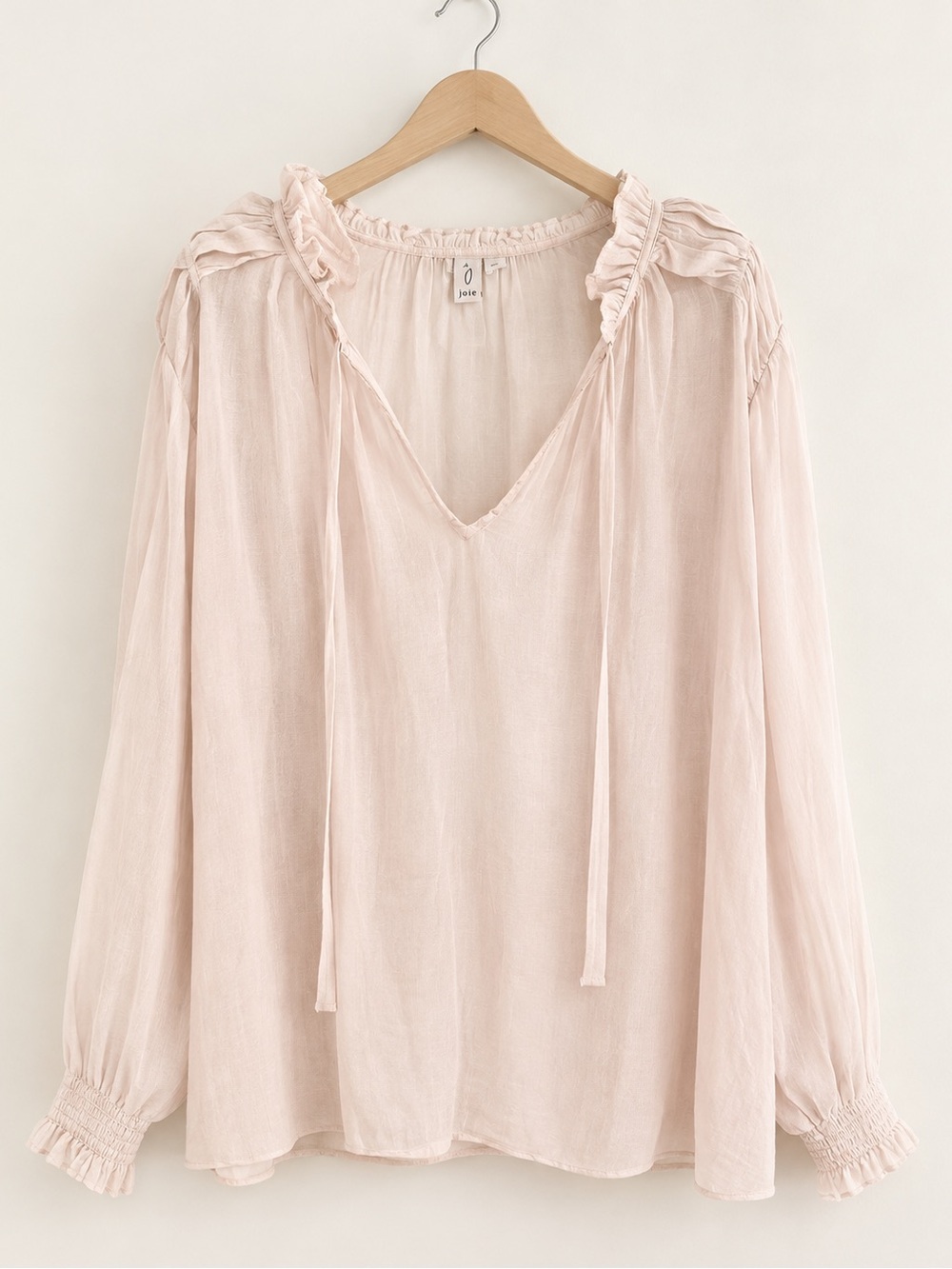 Joie Pale Blush V-Neck Peasant Blouse